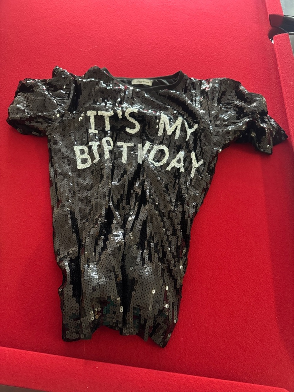 Sequin 'It's My Birthday' Kids Tee - Black